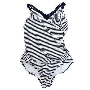 Kona sol- White and navy striped one piece swimsuit